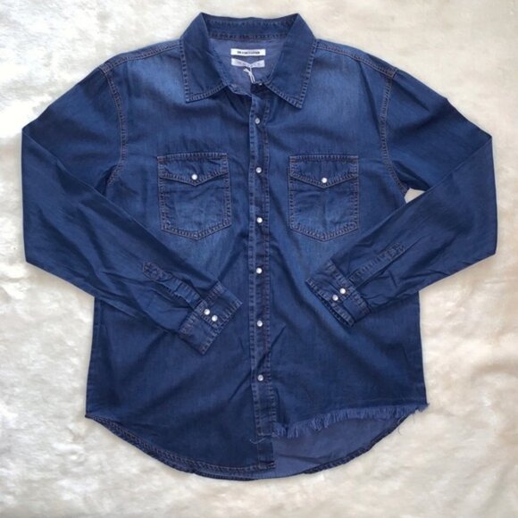 One Teaspoon Denim Button Down front Jean Shirt Chambray Dark wash Size XS - Picture 3 of 16